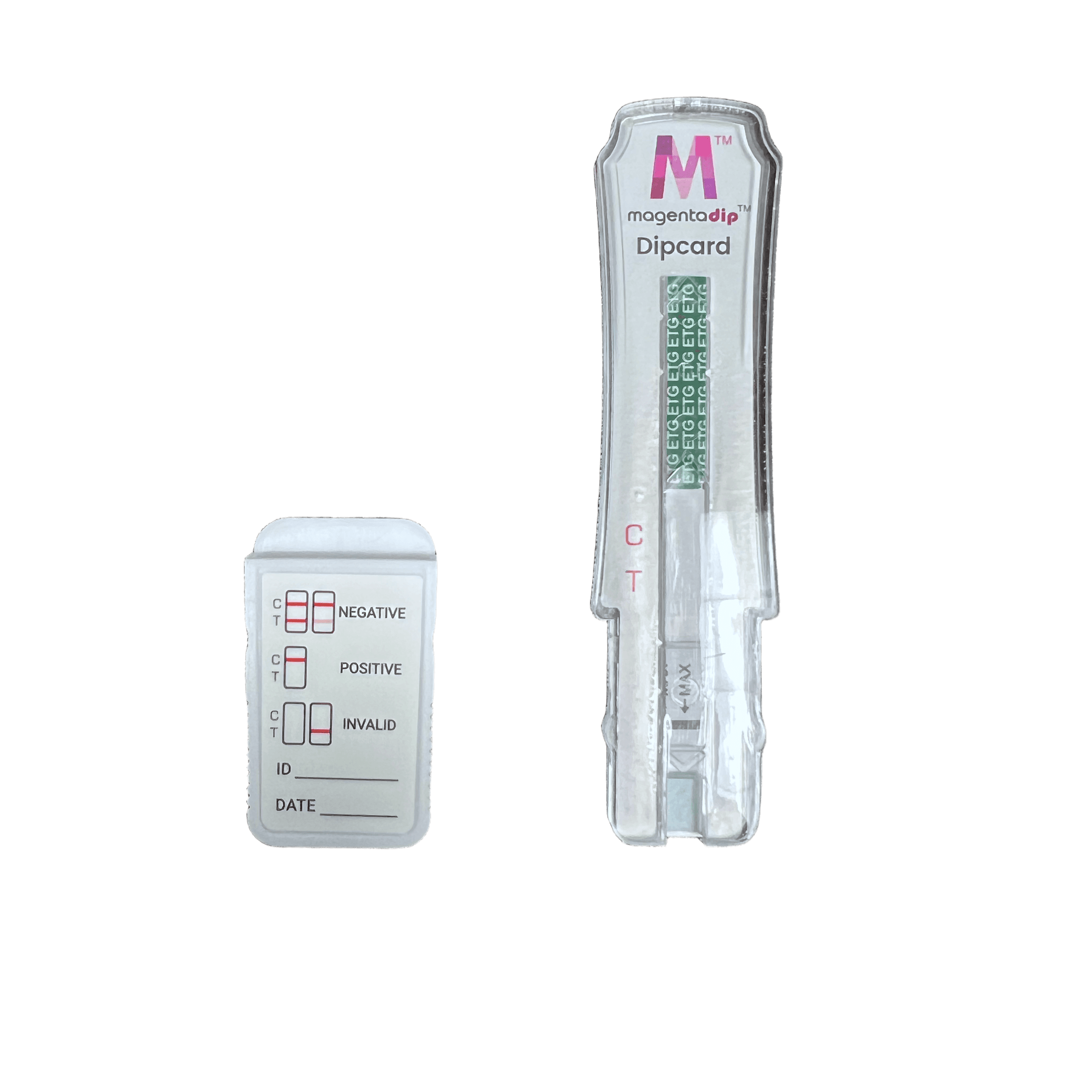 80 Hour ETG Alcohol Magenta Dip Card Flood Proof test device showing Alcohol (EtG) result window at 300 ng/mL view 2