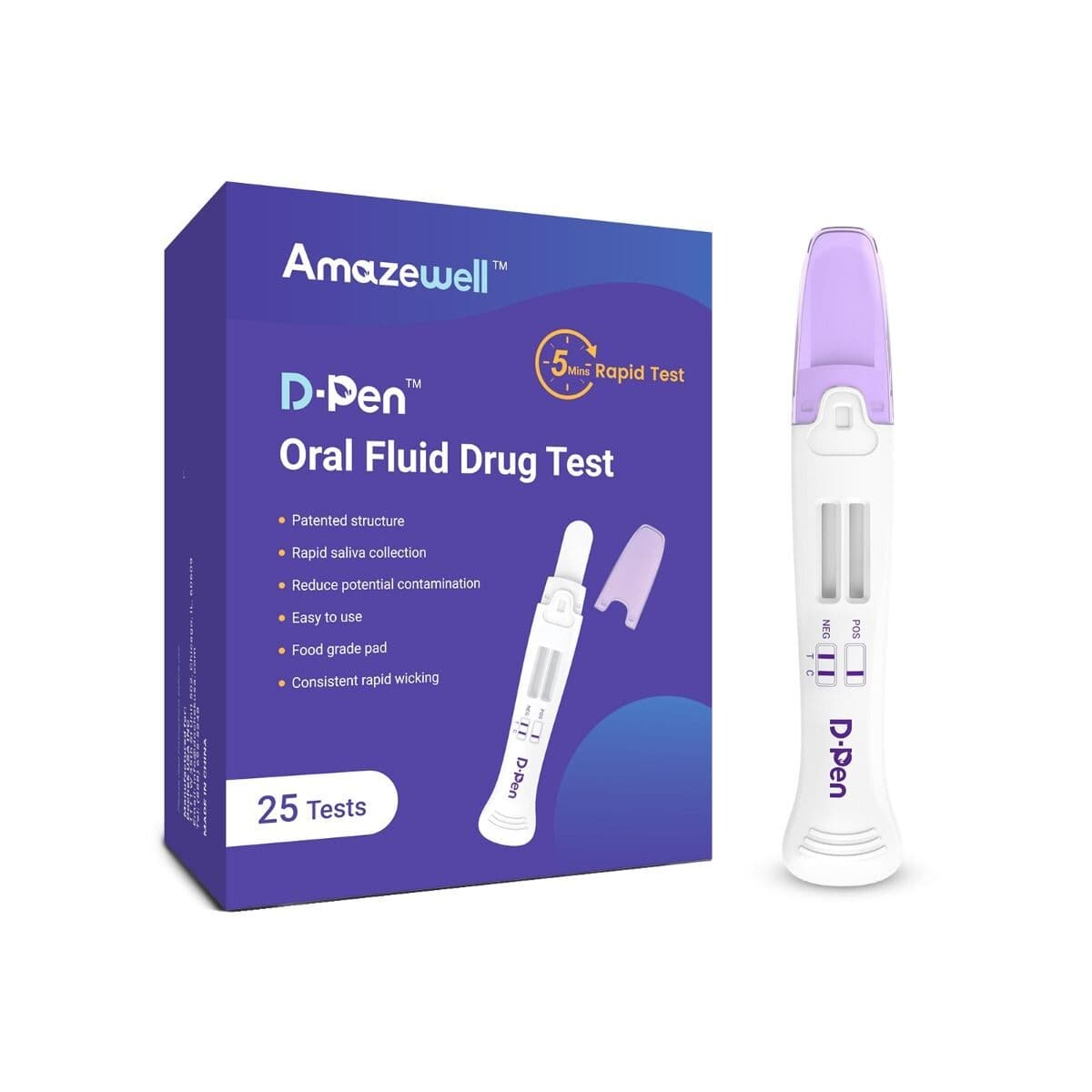 3-Panel D-Pen Oral Fluid Test (Alcohol + Nicotine + THC) test device showing result windows for Alcohol, Nicotine (Cotinine), Marijuana view 5