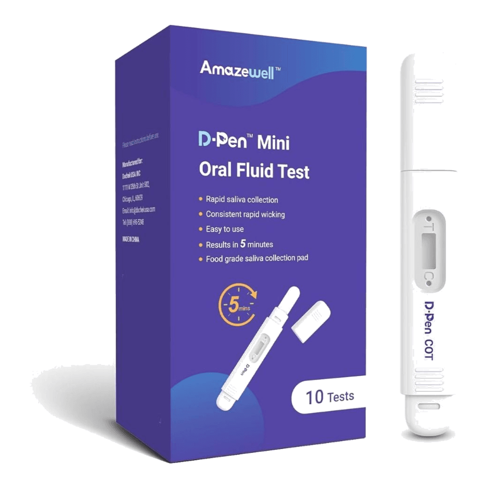 D-Pen Mini Cotinine Oral Fluid Test — 50 ng/mL test device showing Nicotine (Cotinine) result window at 50 ng/mL view 2