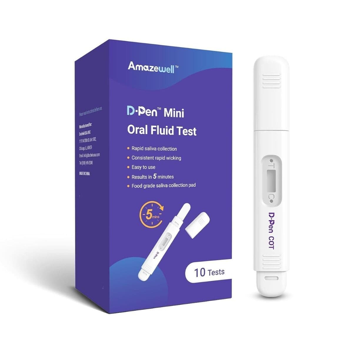 D-Pen Mini Cotinine Oral Fluid Test — 50 ng/mL test device showing Nicotine (Cotinine) result window at 50 ng/mL