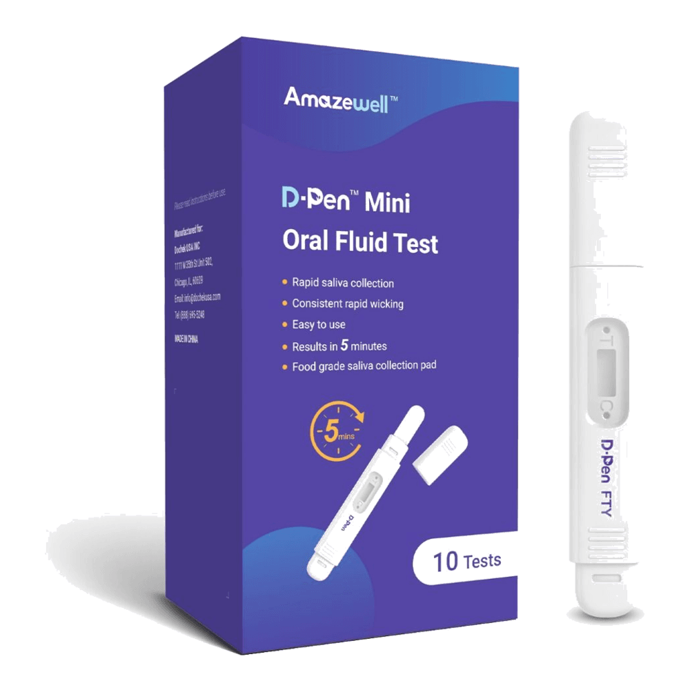 D-Pen Mini Fentanyl Oral Fluid Test — 20 ng/mL test device showing Fentanyl result window at 20 ng/mL view 2