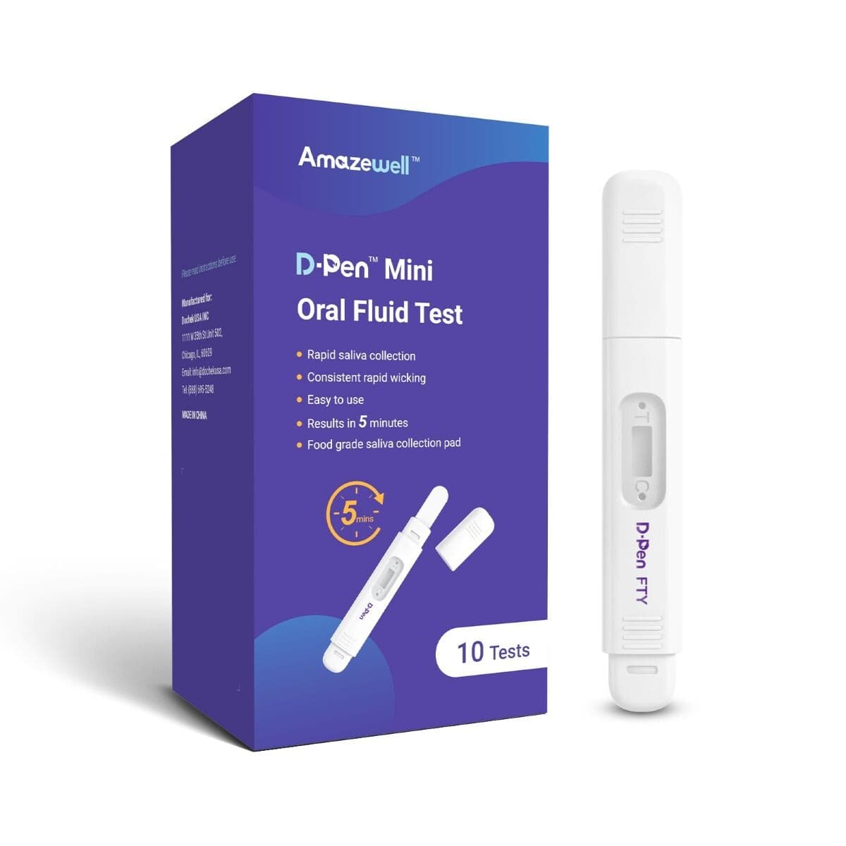 D-Pen Mini Fentanyl Oral Fluid Test — 20 ng/mL test device showing Fentanyl result window at 20 ng/mL