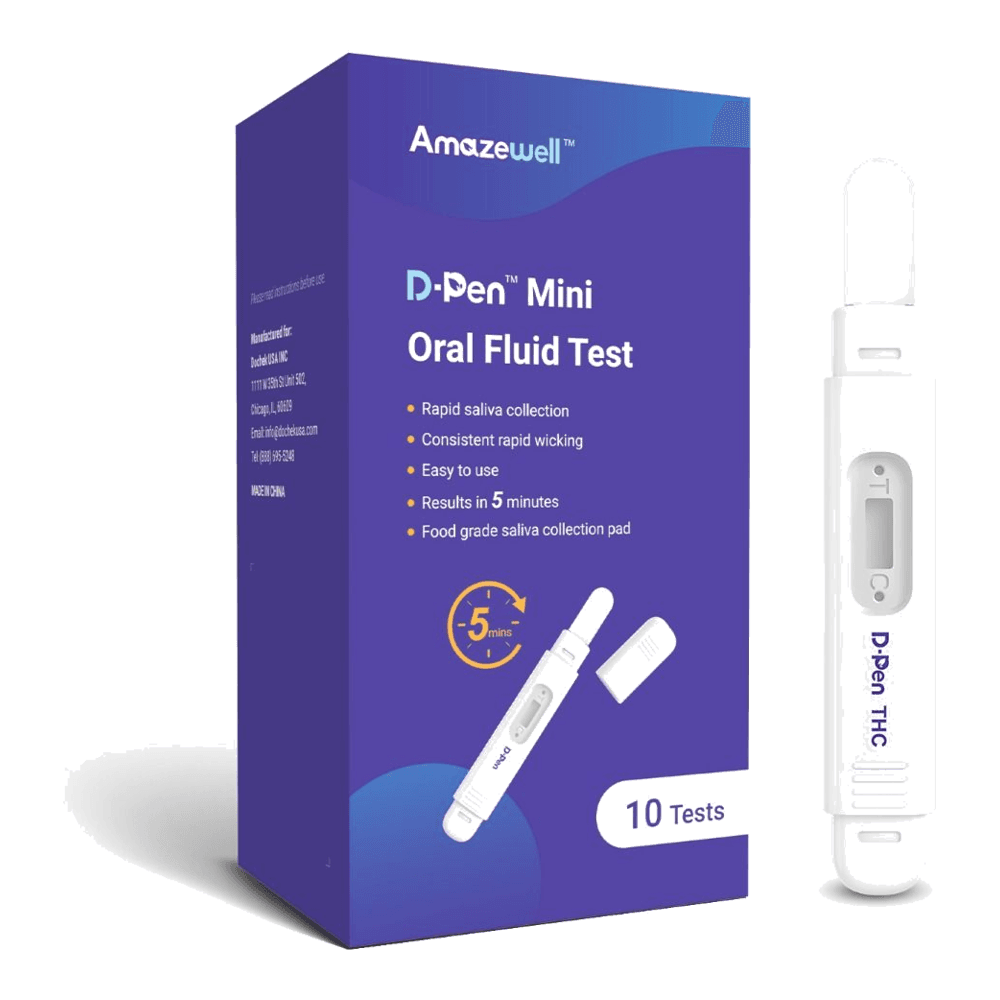 D-Pen Mini THC Oral Fluid Test — 40 ng/mL test device showing Marijuana result window at 40 ng/mL view 2