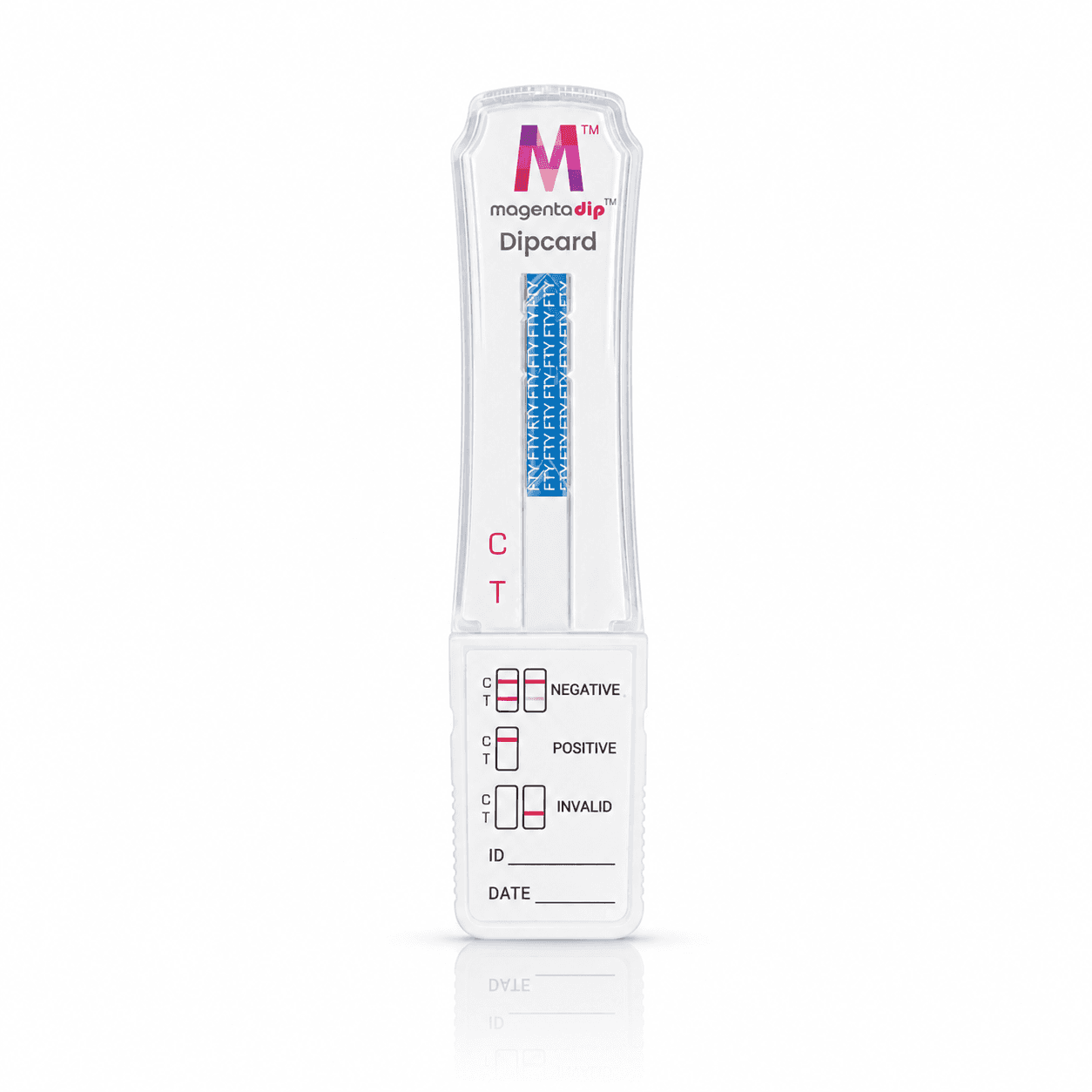 Fentanyl Urine Magenta Dip Card Flood Proof test device showing Fentanyl result window at 20 ng/mL