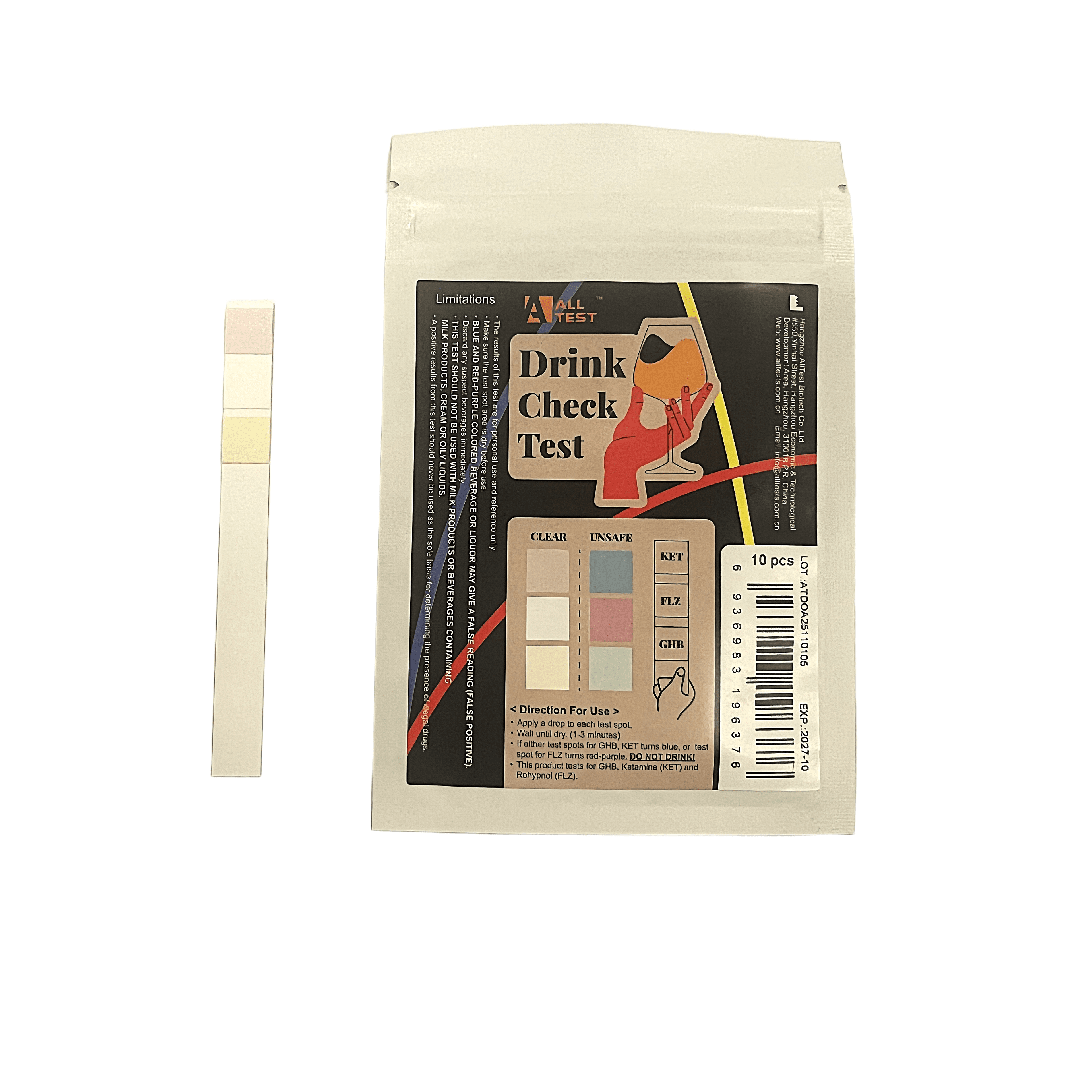 Drink Check Strip (GHB + Ketamine + Rohypnol) — product photograph