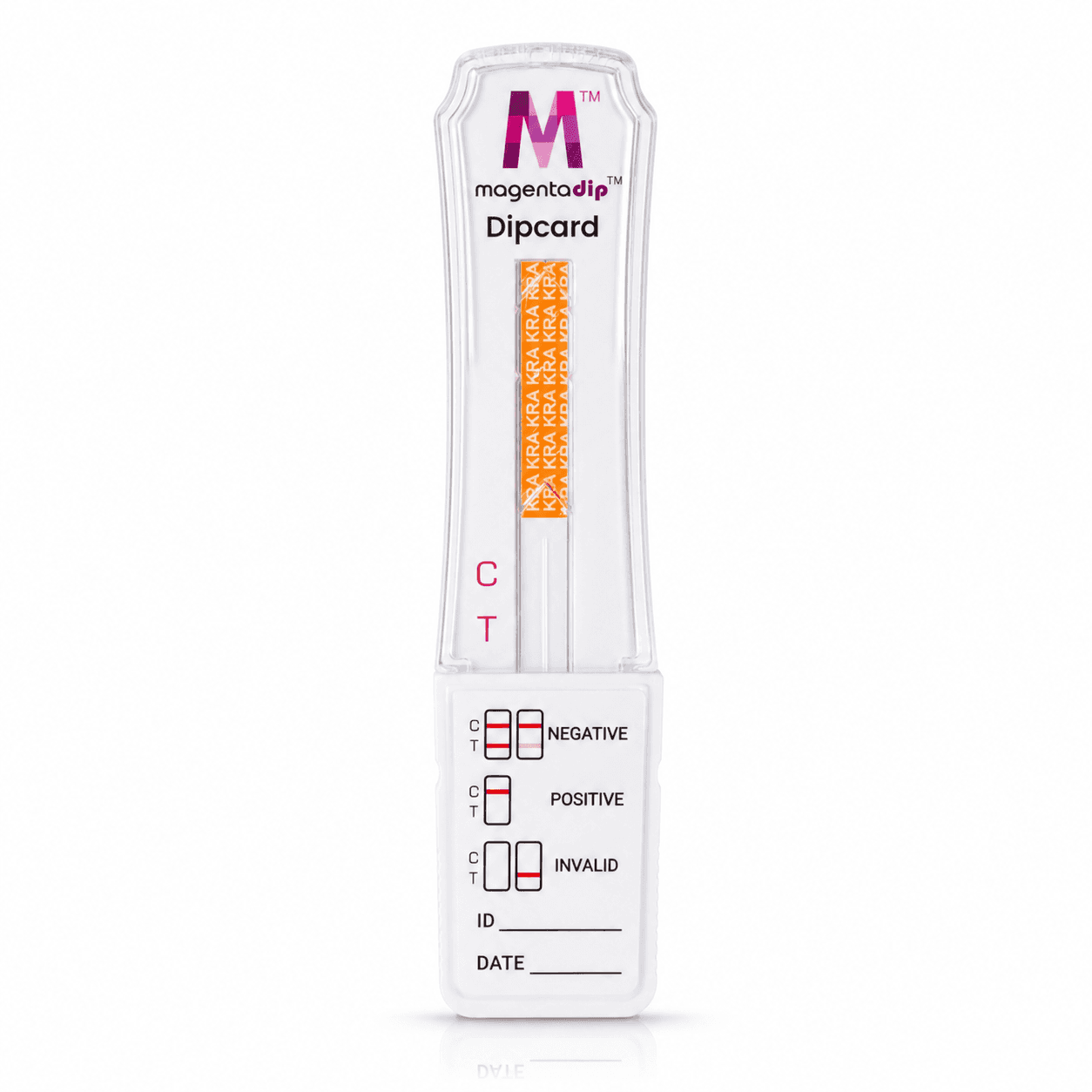 Kratom Magenta Urine Dip Card @ 100 ng/mL cutoff Flood Proof test device showing Kratom result window at 100 ng/mL