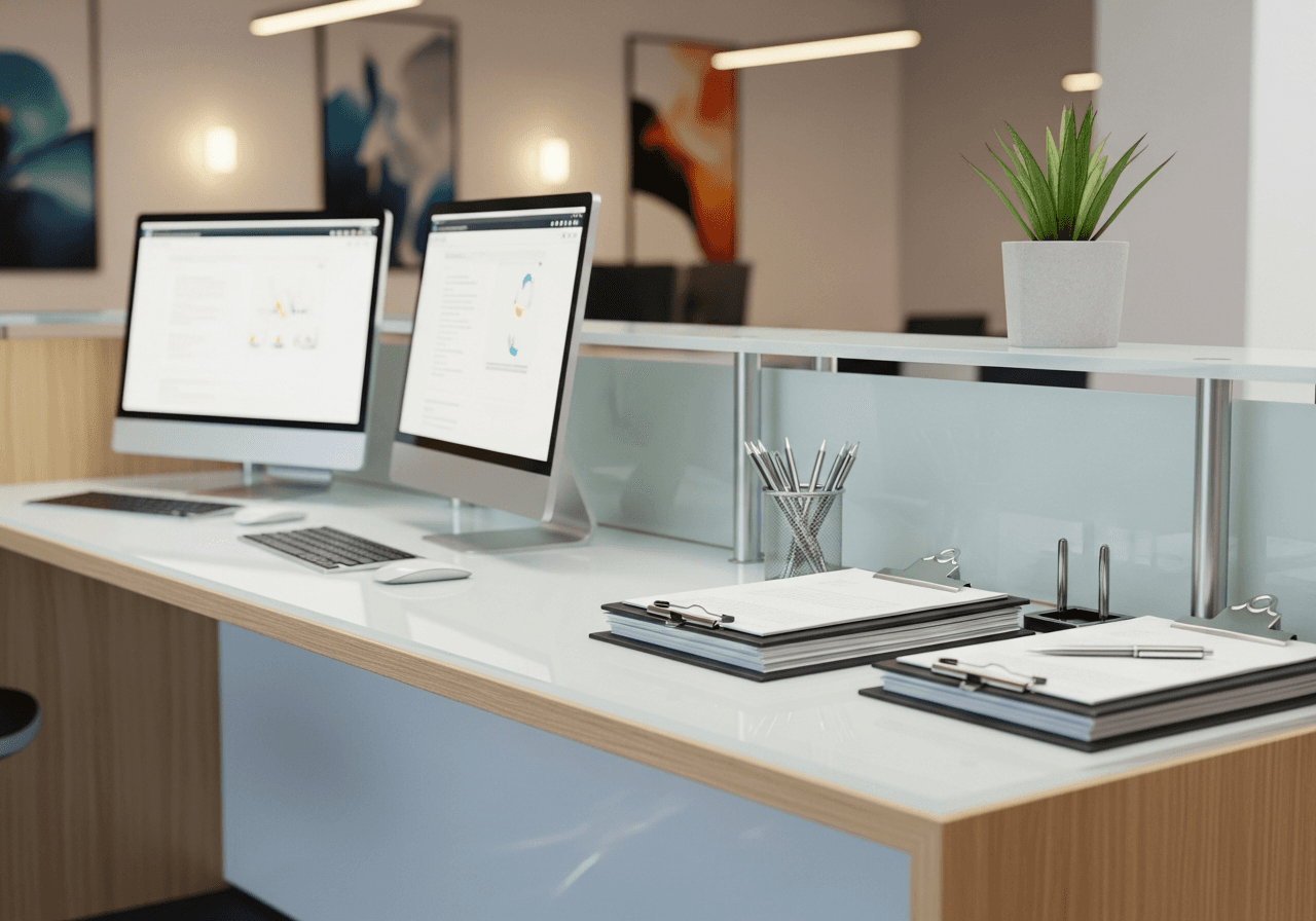 Staffing agency office with placement files and candidate pipeline